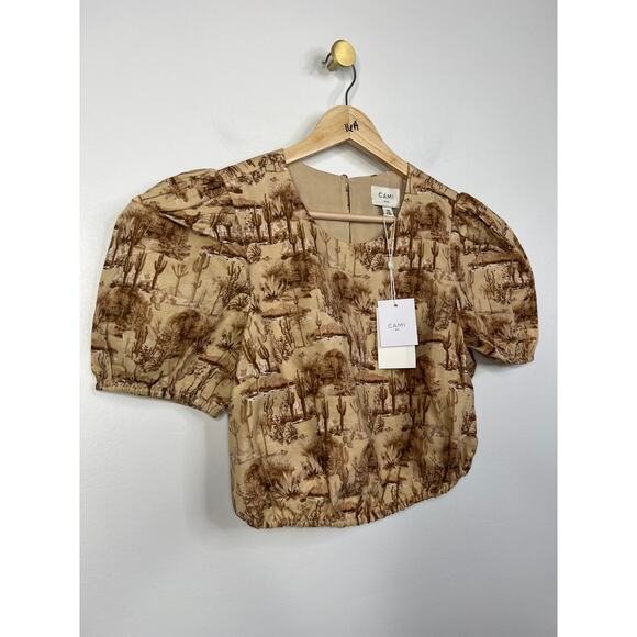 NWT Cami NYC Flor Crop Versatile Puff Sleeve Blouse Top Women's Desert Size: XS - Picture 4 of 10